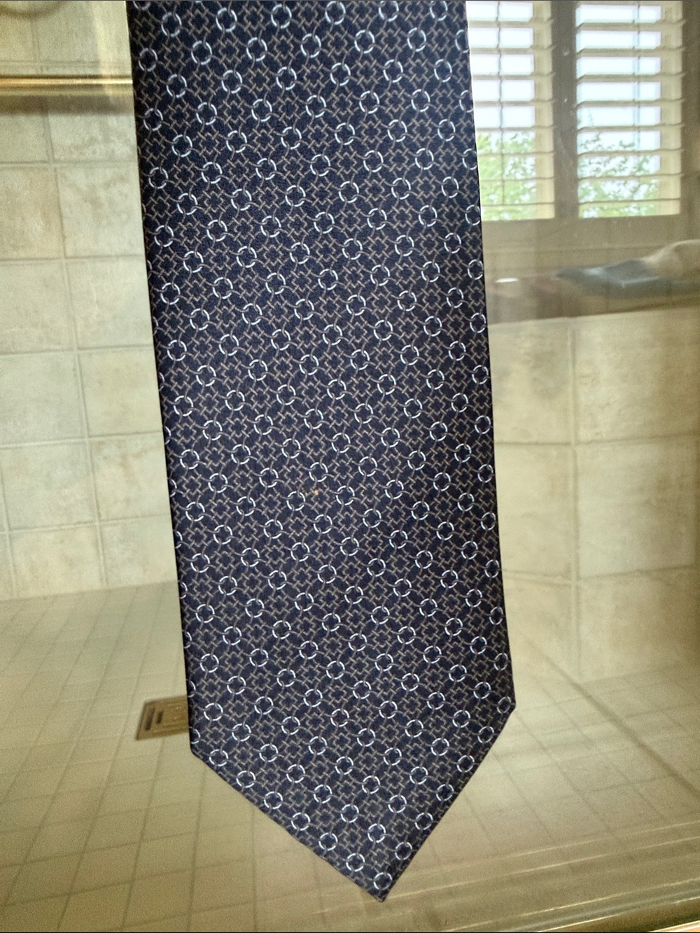 Brioni Navy Blue Geometric Silk Tie
